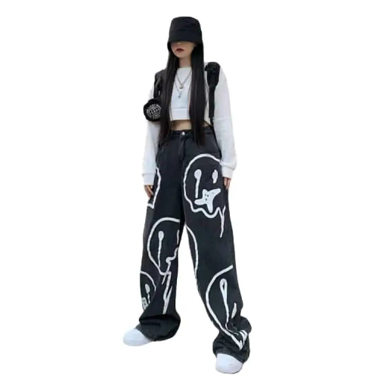 High Waist Melted Happy Faces Jeans