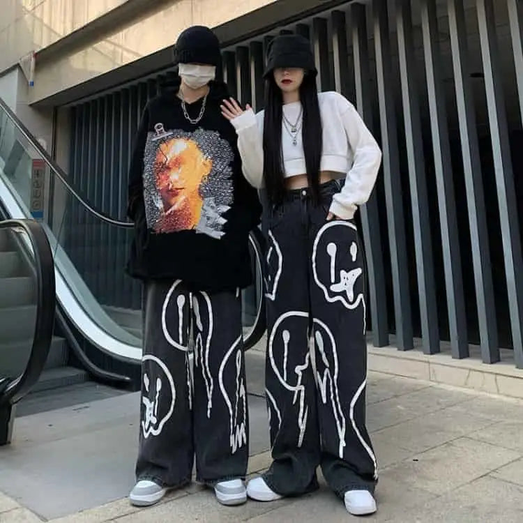 High Waist Melted Happy Faces Jeans