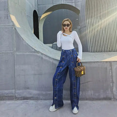 High Waist Multi-Button Jeans Pants for Women