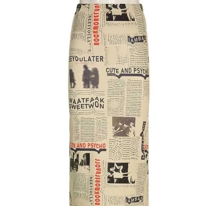 High Waist Newspaper Vintage Letter Print Long Skirt