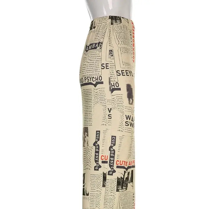 High Waist Newspaper Vintage Letter Print Long Skirt