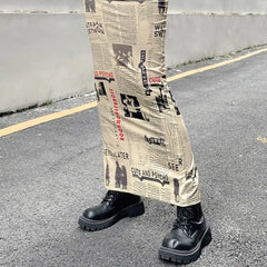 High Waist Newspaper Vintage Letter Print Long Skirt