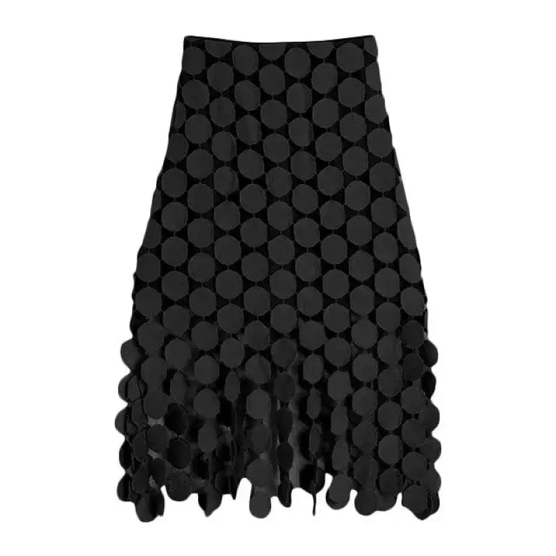 High Waist Patchwork Tassel Irregular Hem Solid Midi Skirt
