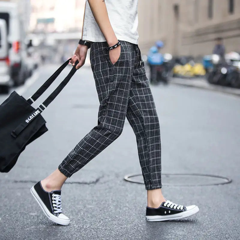 High Waist Pencil Checkered Pants