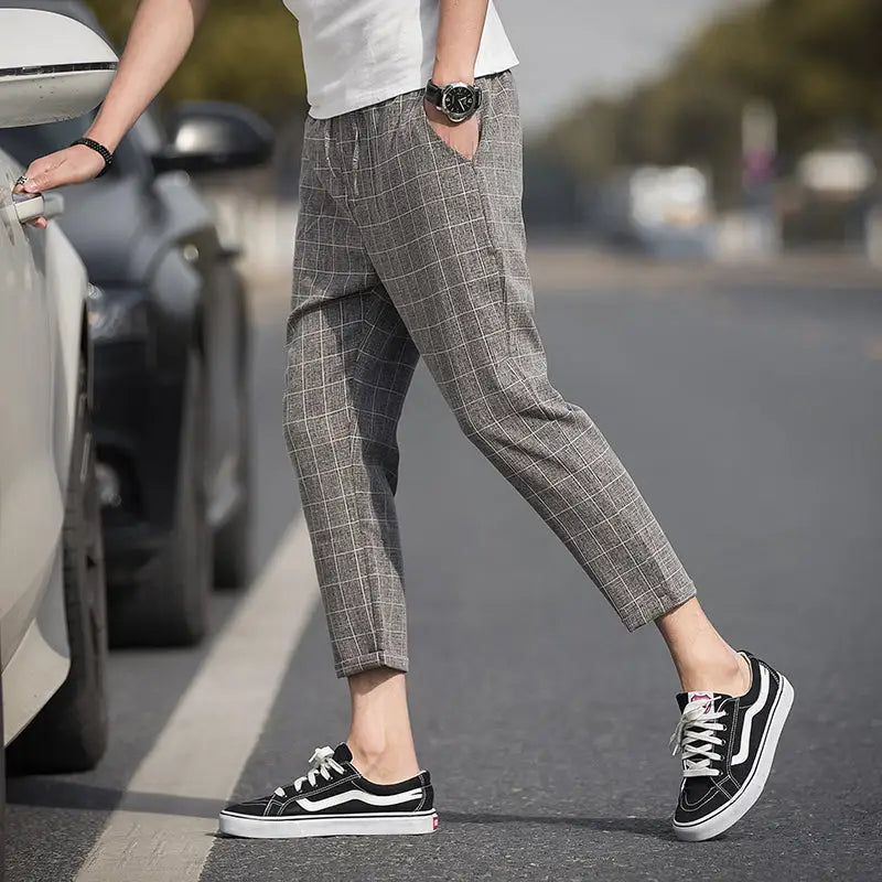 High Waist Pencil Checkered Pants