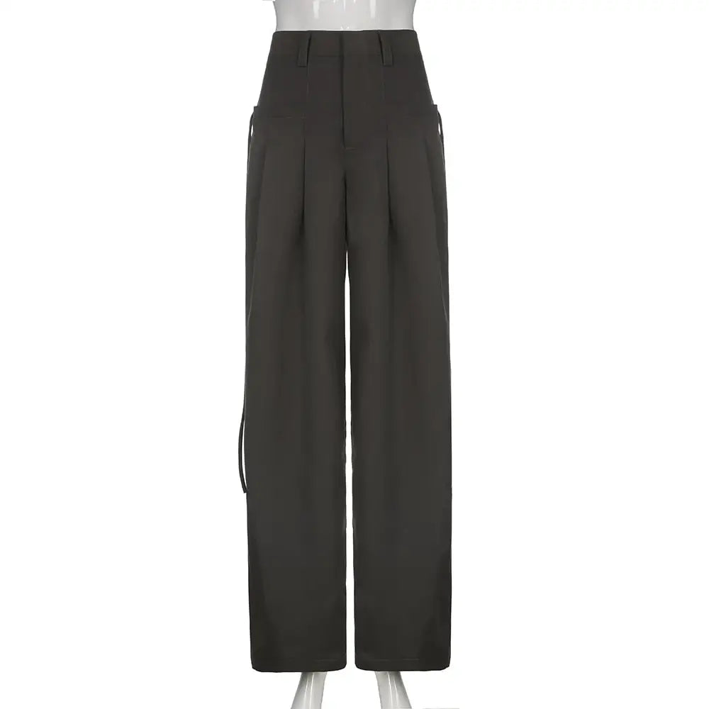 High Waist Plain Wide Leg Baggy Pants