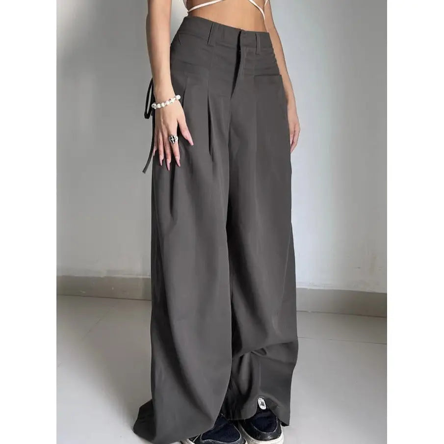 High Waist Plain Wide Leg Baggy Pants