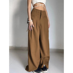 High Waist Plain Wide Leg Baggy Pants Auburn / S