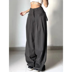 High Waist Plain Wide Leg Baggy Pants Gray / S