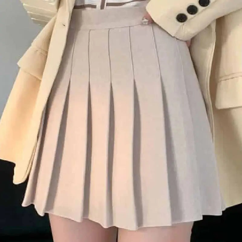 High Waist Pleated A Line Shorts Skirt Beige / XS