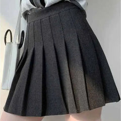 High Waist Pleated A Line Shorts Skirt Dark Gray / XS