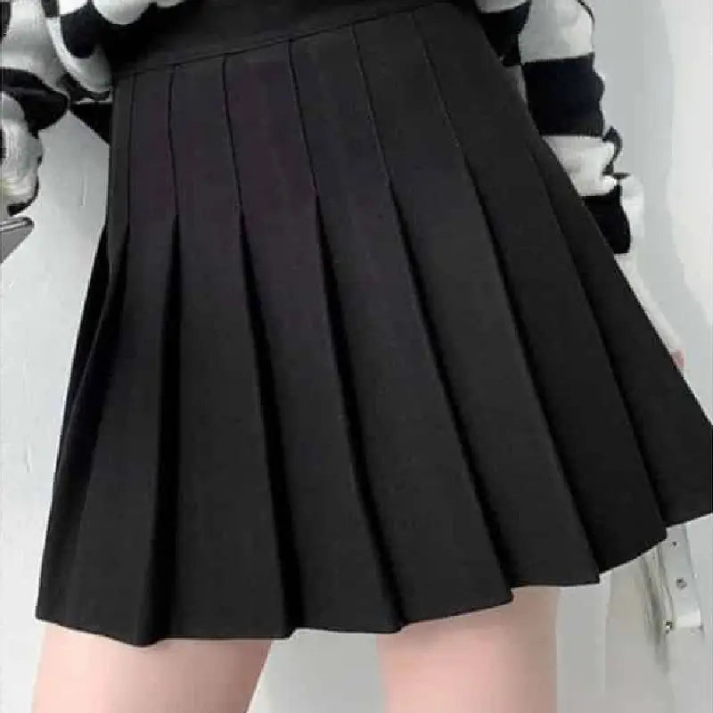 High Waist Pleated A Line Shorts Skirts - Black / XS