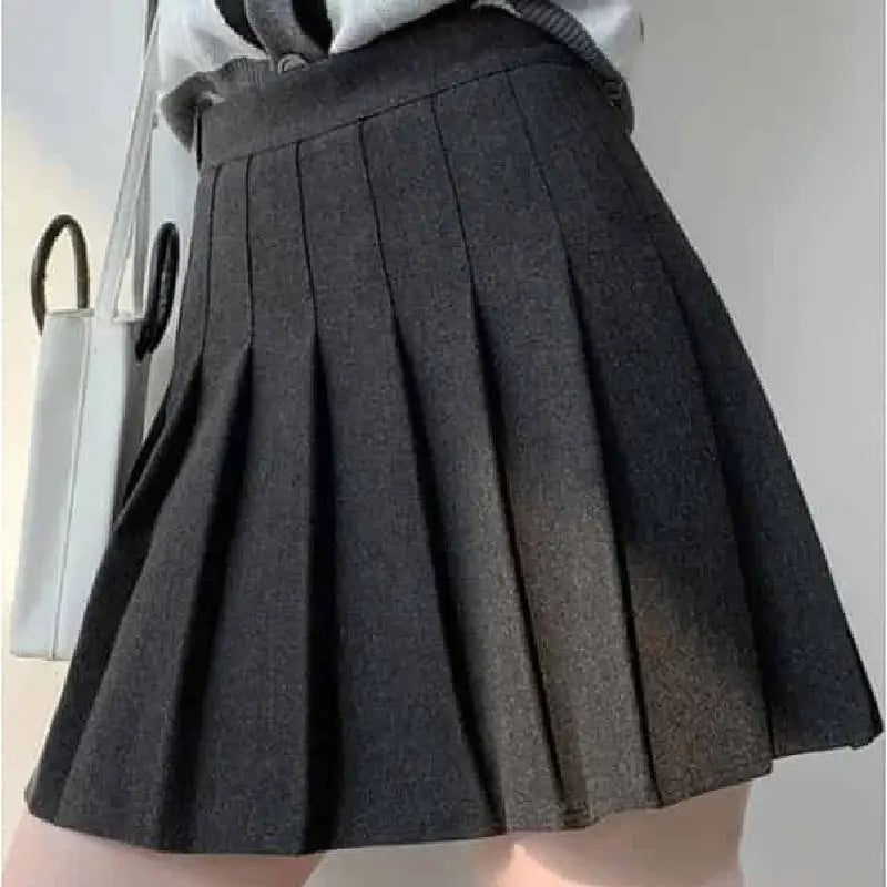 High Waist Pleated A Line Shorts Skirts - Dark Gray / XS