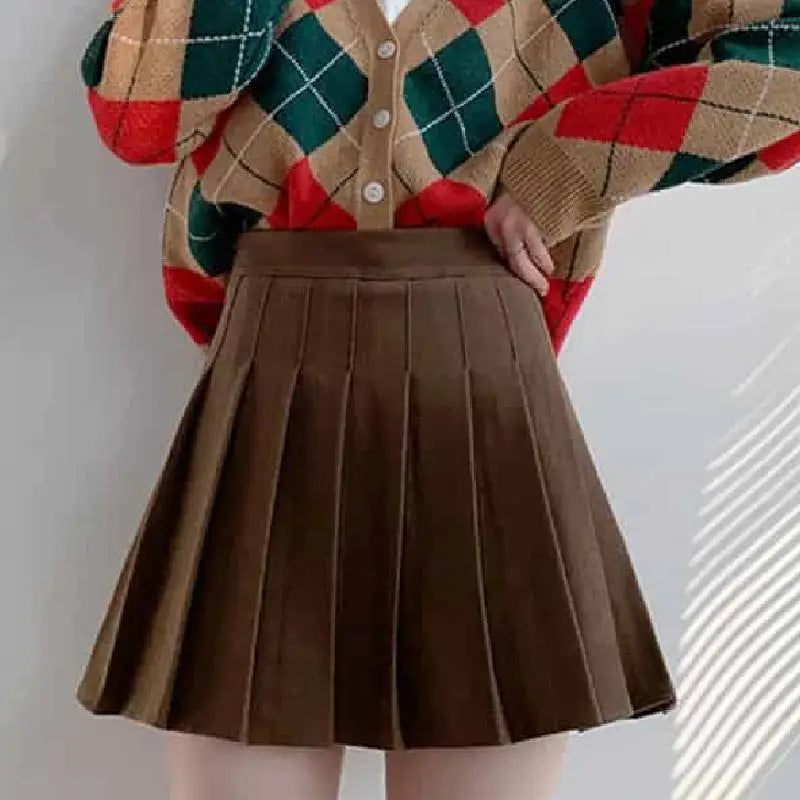 High Waist Pleated A Line Shorts Skirts - Dark khaki / XS