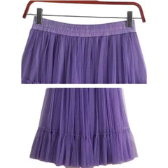 High Waist Pleated Tulle Long Skirt