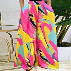 High Waist Pocket Long Loose Palazzo Pants Paint / S