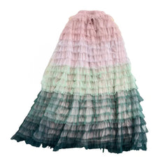 High Waist Rainbow Tulle Maxi Skirt Mid Calf Mesh Green