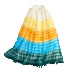 High Waist Rainbow Tulle Maxi Skirt Mid Calf Mesh Yellow