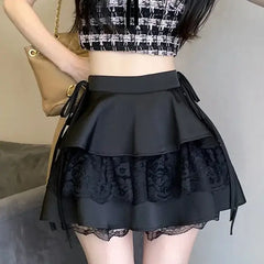 High Waist Ruffle Mini Skirt for Women black / S