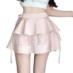 High Waist Ruffle Mini Skirt for Women Pink / S