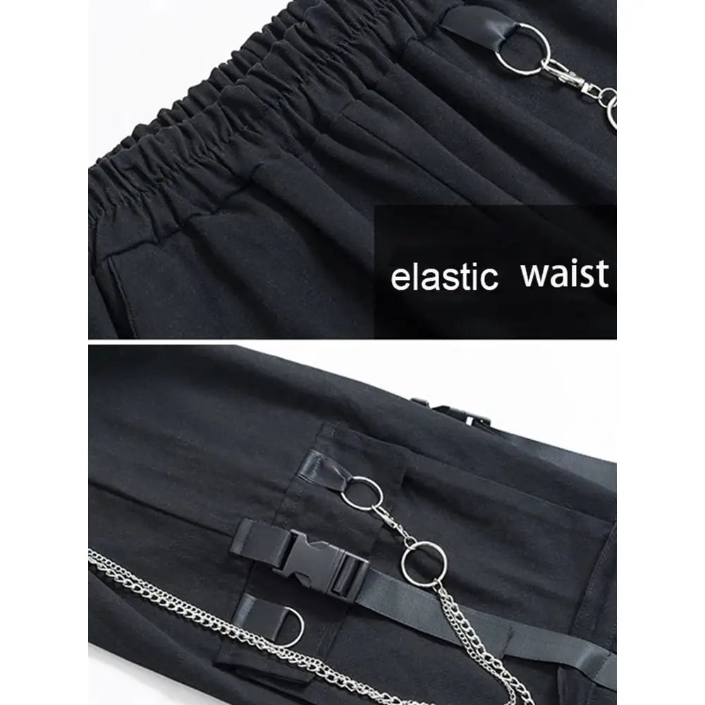 High Waist Streetwear Cargo Pants With Chain