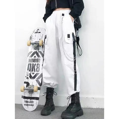 High Waist Streetwear Cargo Pants With Chain