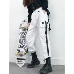 High Waist Streetwear Cargo Pants With Chain