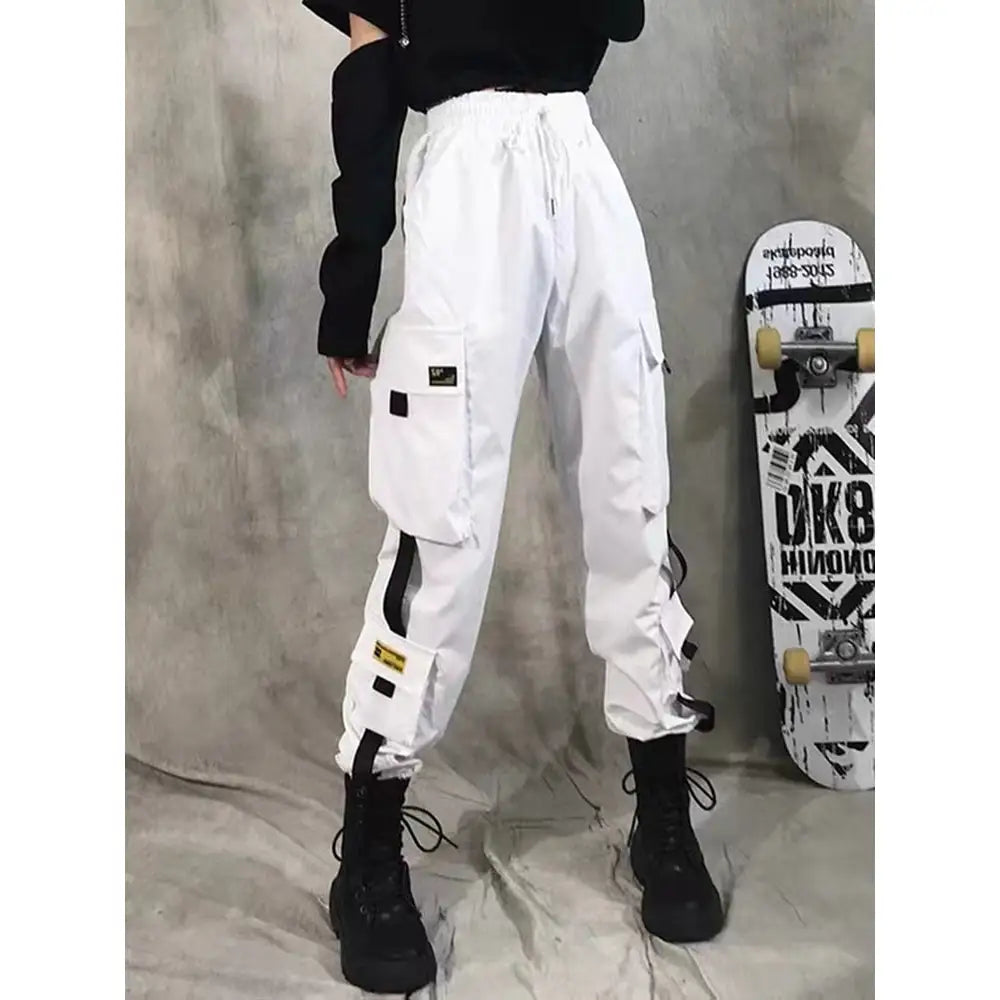 High Waist Streetwear Cargo Pants With Chain - White 2 / S