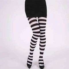 High Waist Striped Long Punk Pantyhose Black / One Size