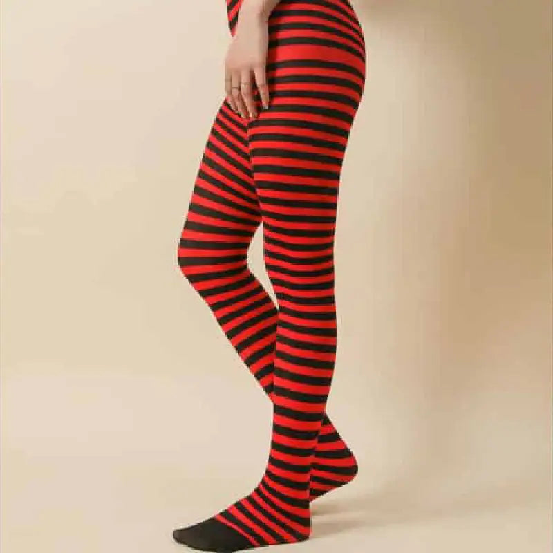 High Waist Striped Long Punk Pantyhose Black Orange