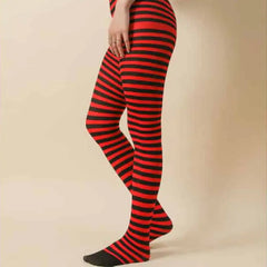 High Waist Striped Long Punk Pantyhose Black Orange
