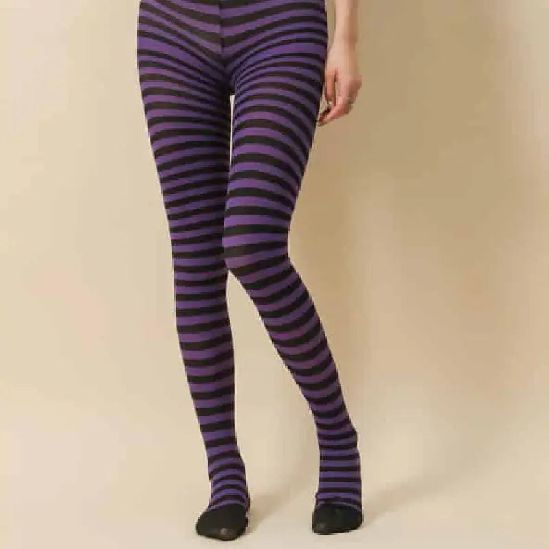 High Waist Striped Long Punk Pantyhose Black Purple