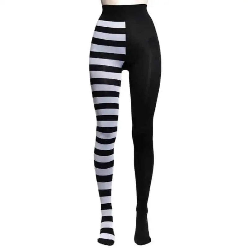 High Waist Striped Long Punk Pantyhose Black White