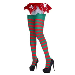 High Waist Striped Long Punk Pantyhose Green Red / One Size
