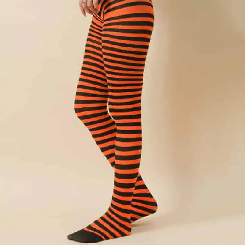 High Waist Striped Long Punk Pantyhose Orange / One Size