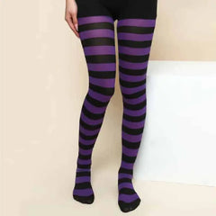 High Waist Striped Long Punk Pantyhose Purple Black