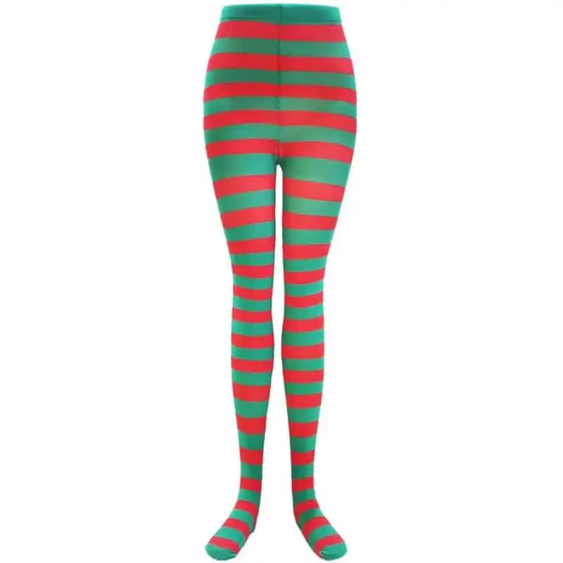 High Waist Striped Long Punk Pantyhose Red Green / One Size