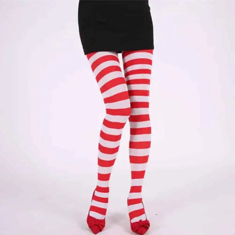 High Waist Striped Long Punk Pantyhose White Red / One Size
