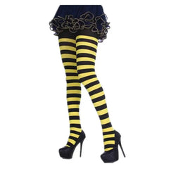 High Waist Striped Long Punk Pantyhose Yellow Black