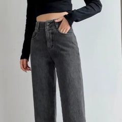High Waist Thick Velvet Jeans for Women Gray / XS