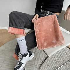 High Waist Thick Velvet Jeans for Women