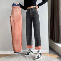 High Waist Thick Velvet Jeans for Women