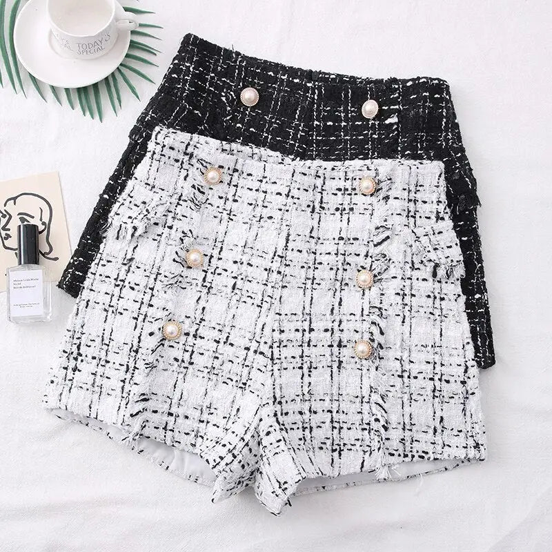 High Waist Tweed Shorts