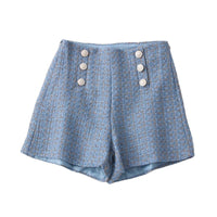 Thumbnail for High Waist Tweed Shorts - Blue. / S