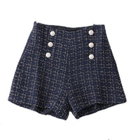 Thumbnail for High Waist Tweed Shorts - Blue / S