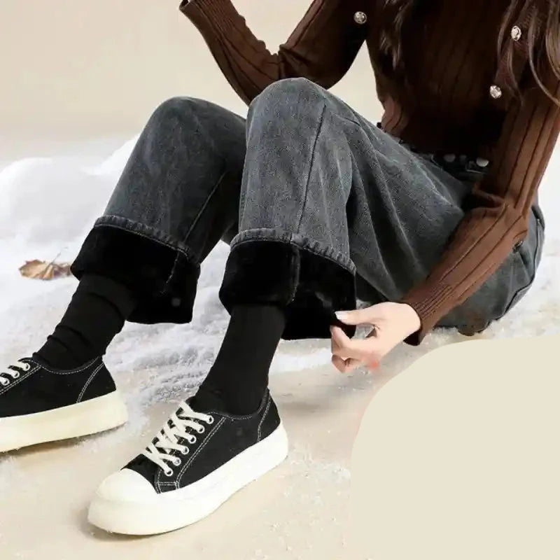 High Waist Wide Leg Velvet Jeans for Women Dark Grey / XS