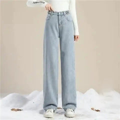 High Waist Wide Leg Velvet Jeans for Women