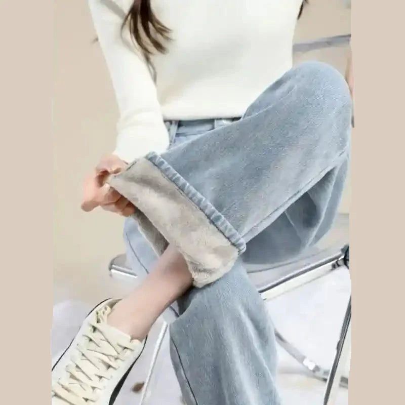 High Waist Wide Leg Velvet Jeans for Women