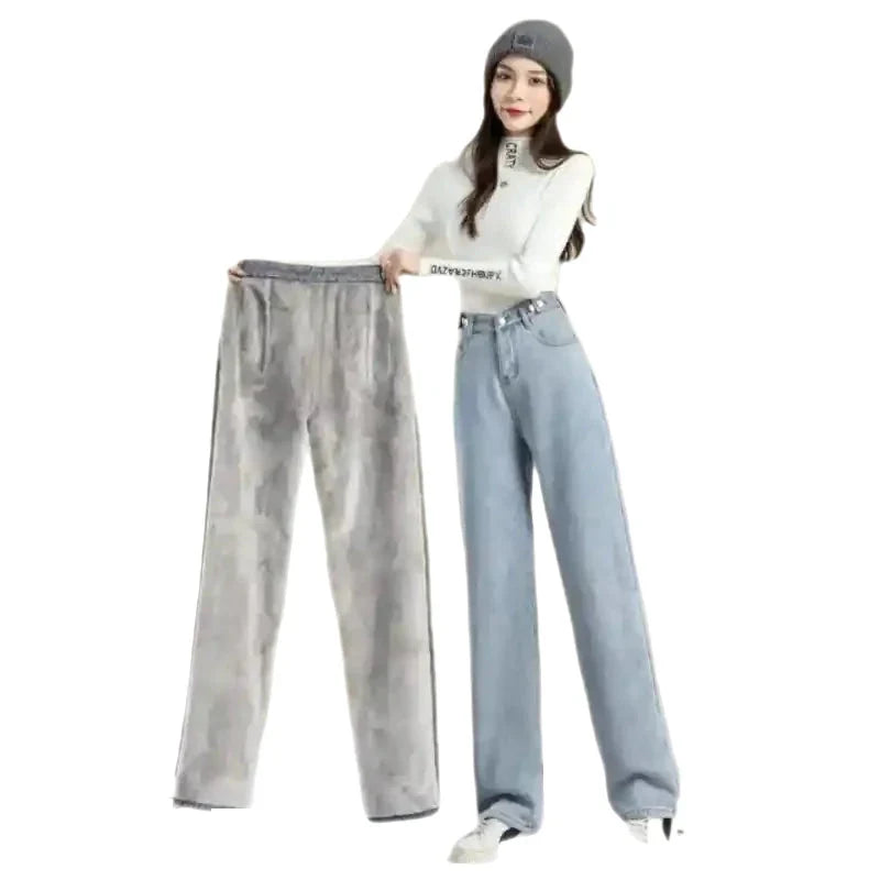 High Waist Wide Leg Velvet Jeans for Women