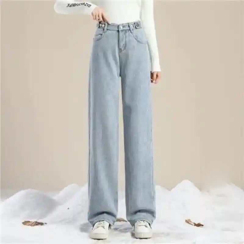 High Waist Wide Leg Velvet Jeans Long Loose Straight Pants